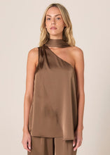 Load image into Gallery viewer, Dahlia Satin One Shoulder Top - Bronze & Black