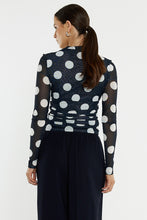 Load image into Gallery viewer, Pammie Seamed Mesh Top - Navy Spot
