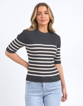 Load image into Gallery viewer, Sydney Knit Top - Charcoal/Oat Stripe