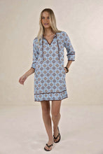 Load image into Gallery viewer, Vintage Tales Shift Dress - Blue/Choc & Cream/Choc