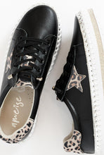 Load image into Gallery viewer, Manny Black Leather Leopard Platform and Bling Sneaker