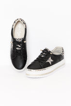 Load image into Gallery viewer, Manny Black Leather Leopard Platform and Bling Sneaker