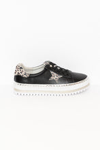 Load image into Gallery viewer, Manny Black Leather Leopard Platform and Bling Sneaker