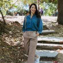 Load image into Gallery viewer, Sophie Half Button Shirt - Mid Blue Wash