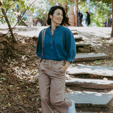 Load image into Gallery viewer, Sophie Half Button Shirt - Mid Blue Wash