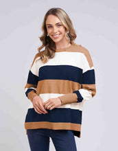 Load image into Gallery viewer, Hallie Stripe Knit - Navy/Butterscotch/White