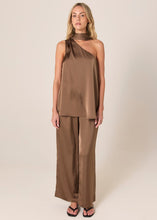 Load image into Gallery viewer, Dahlia Satin One Shoulder Top - Bronze &amp; Black
