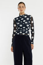 Load image into Gallery viewer, Pammie Seamed Mesh Top - Navy Spot
