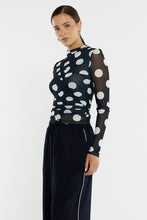 Load image into Gallery viewer, Pammie Seamed Mesh Top - Navy Spot
