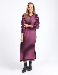 Tess Stripe Knit Dress - Merlot /Pink