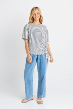 Load image into Gallery viewer, Knot Tee - White/Navy Stripe &amp; Black
