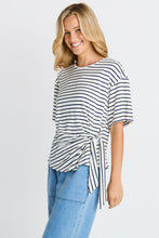 Load image into Gallery viewer, Knot Tee - White/Navy Stripe &amp; Black

