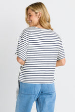 Load image into Gallery viewer, Knot Tee - White/Navy Stripe &amp; Black

