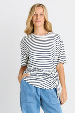 Load image into Gallery viewer, Knot Tee - White/Navy Stripe &amp; Black
