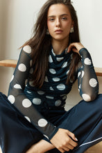 Load image into Gallery viewer, Pammie Seamed Mesh Top - Navy Spot
