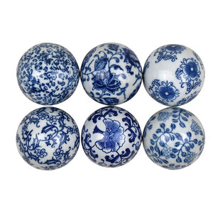 7.5cm Blue/White Ceramic Deco Balls-6ass