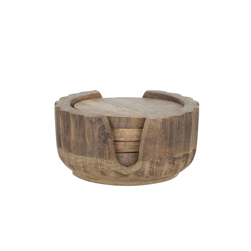 Kate Wood S/4 Coasters with Holder - 13x6.5