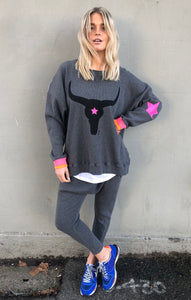 Charcoal Slouchy Waffle Top