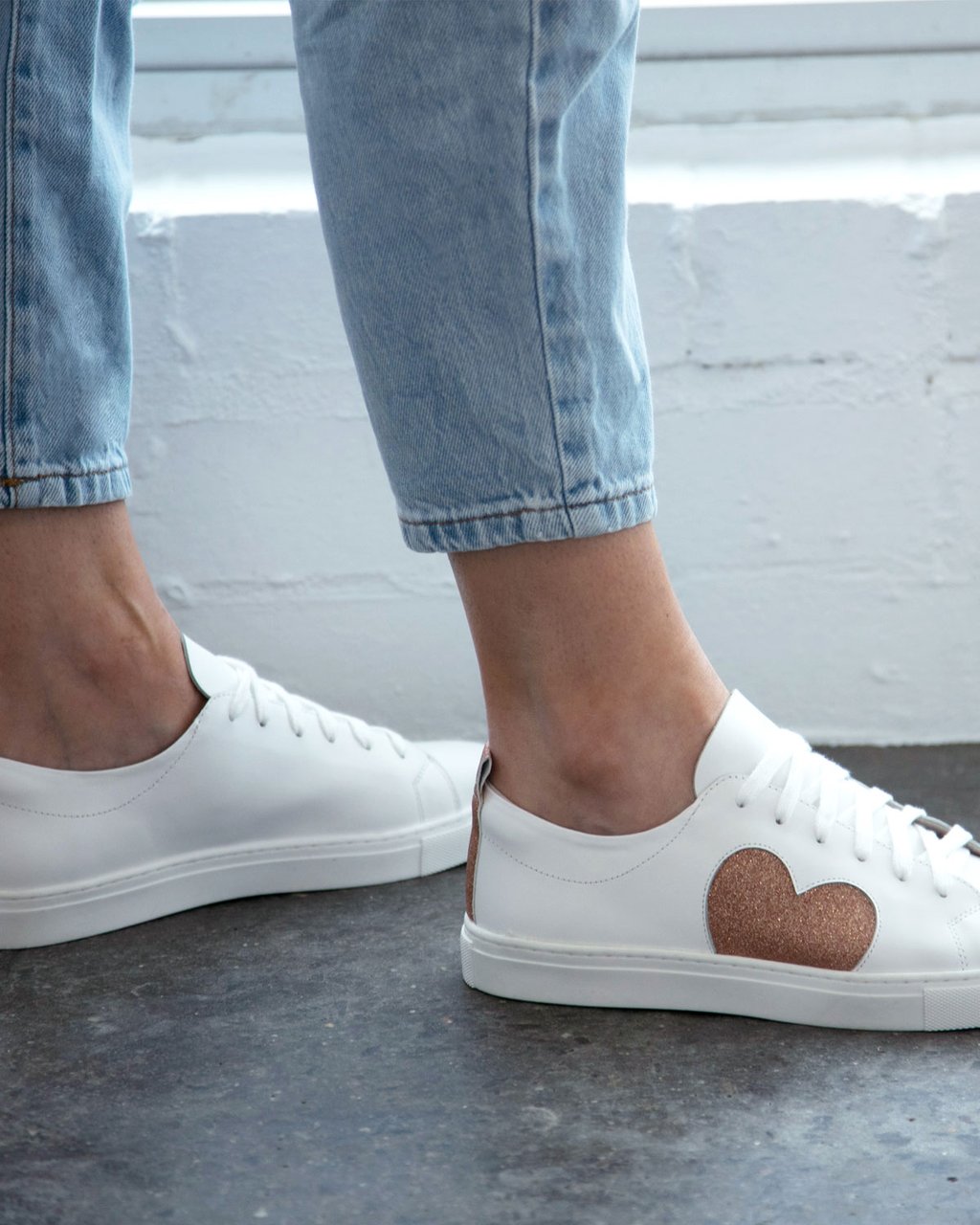 Haven Leather Heart Rose Glitter Sneakers