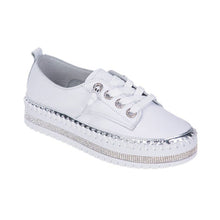 Load image into Gallery viewer, Susan White Leather Platform Bling Sneaker
