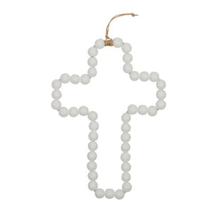 Ansel Wooden Bead Cross - 18X24cm White