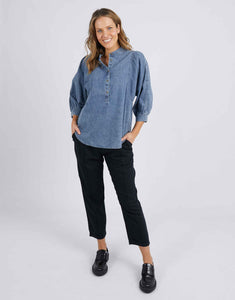 Sophie Half Button Shirt - Mid Blue Wash