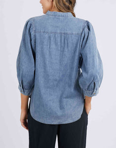 Sophie Half Button Shirt - Mid Blue Wash