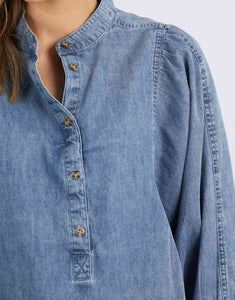 Sophie Half Button Shirt - Mid Blue Wash