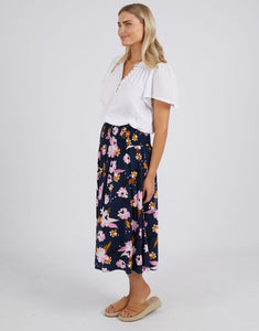 Valentina Shirred Skirt - Navy Floral